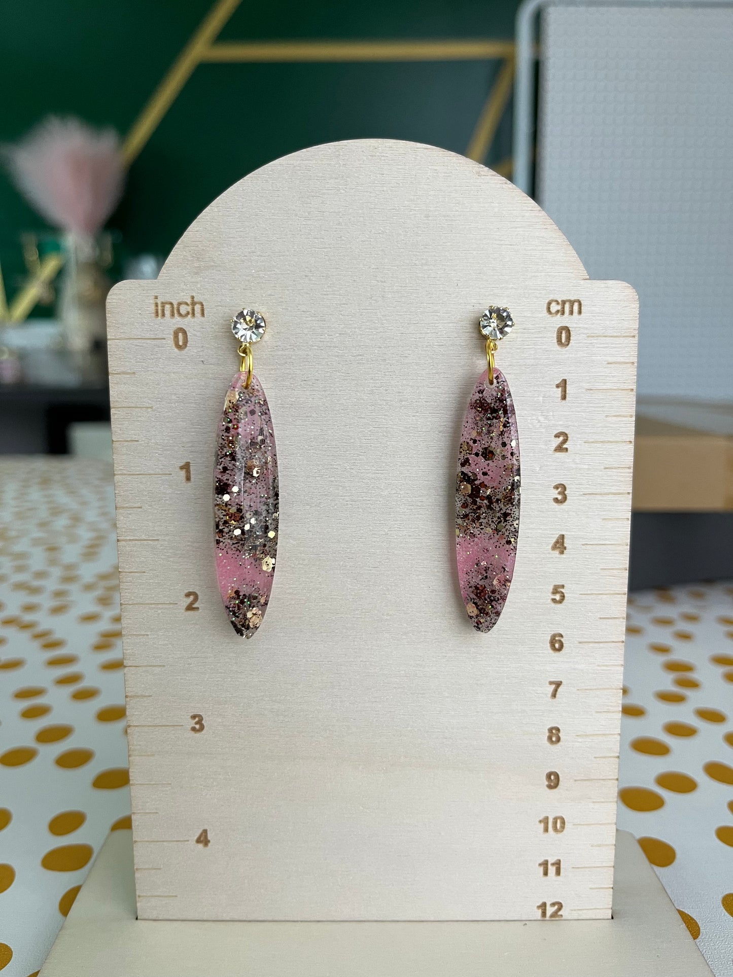 Long Oval Glitter Earrings