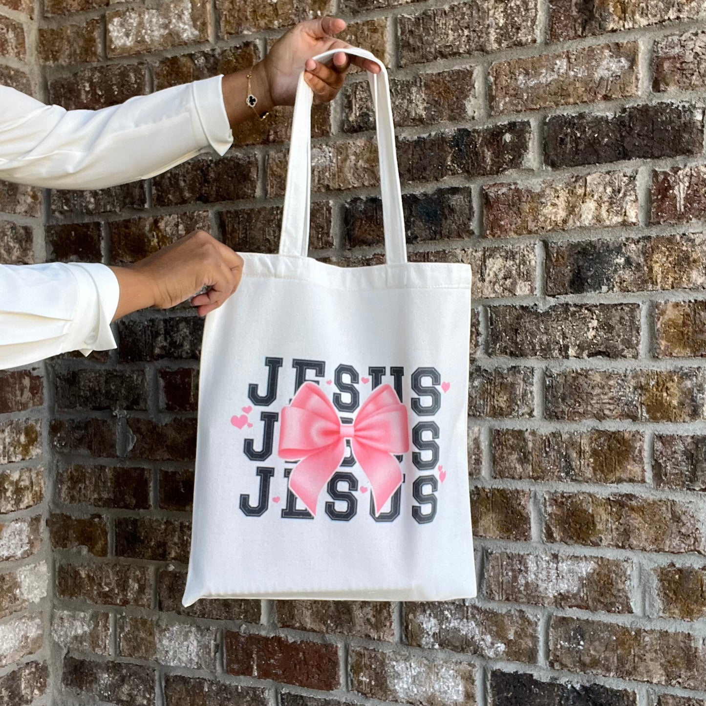 Jesus + Pink Bow Tote Bag