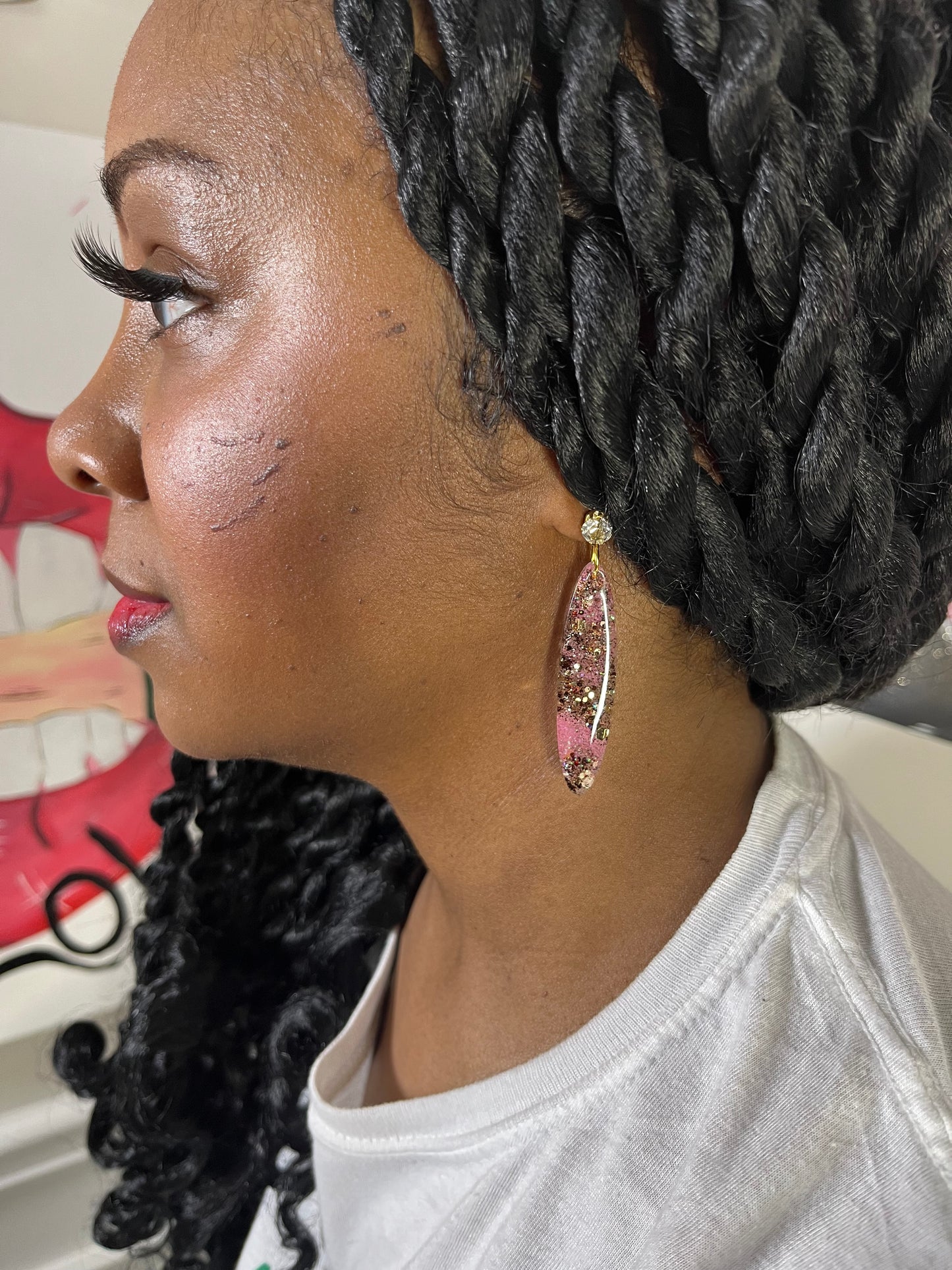 Long Oval Glitter Earrings
