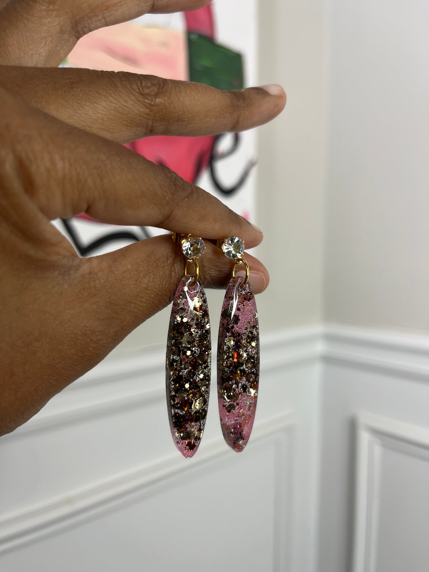 Long Oval Glitter Earrings