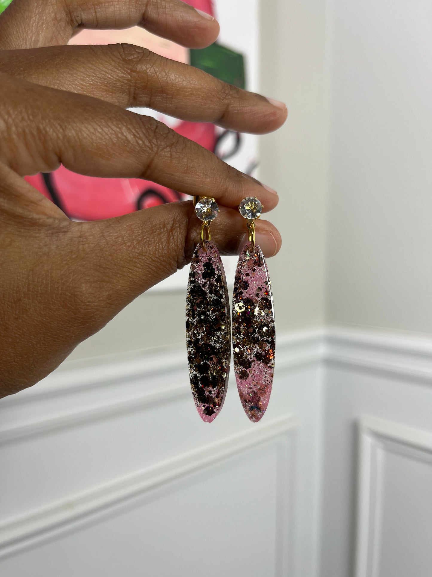 Long Oval Glitter Earrings