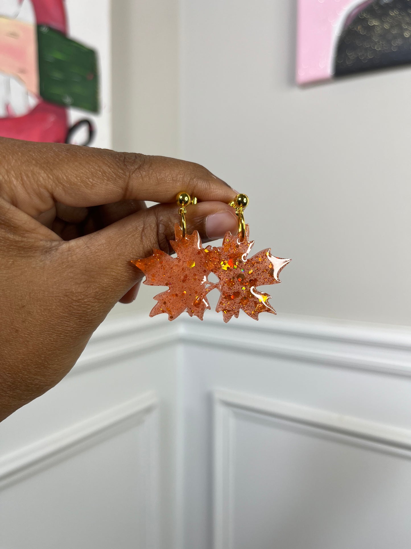 Orange Maple Leaf Earrings