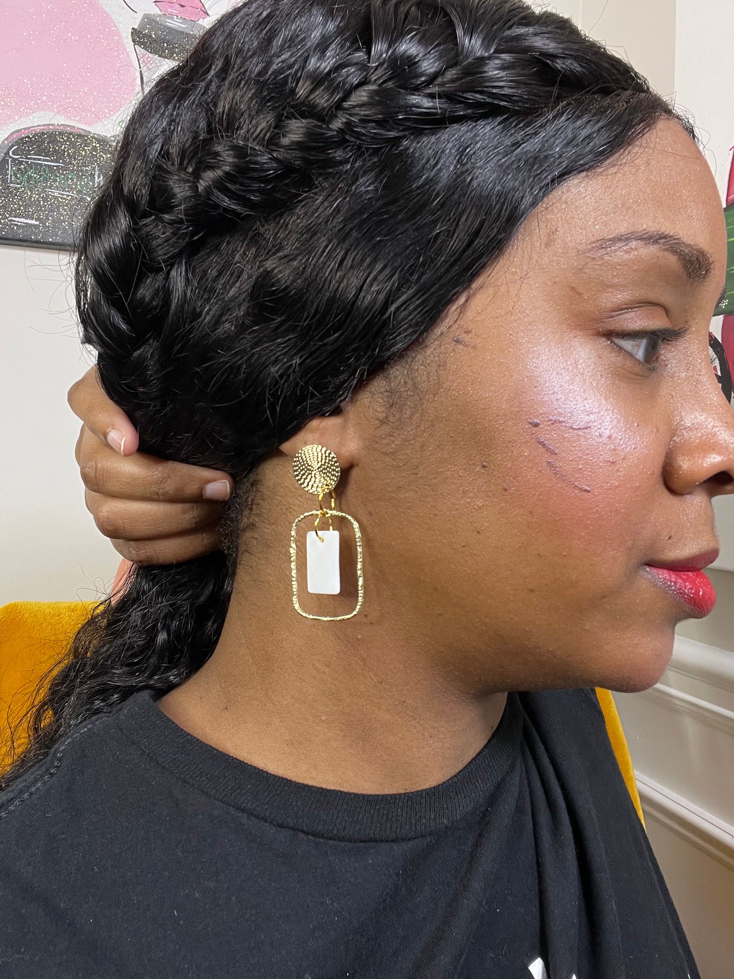 Gold and White Pendant Earrings