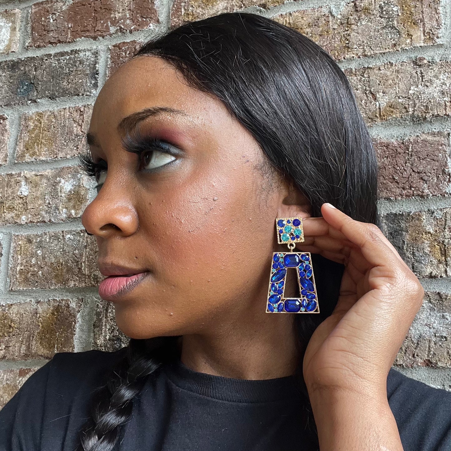 Blue Rhinestone Pendant Earrings