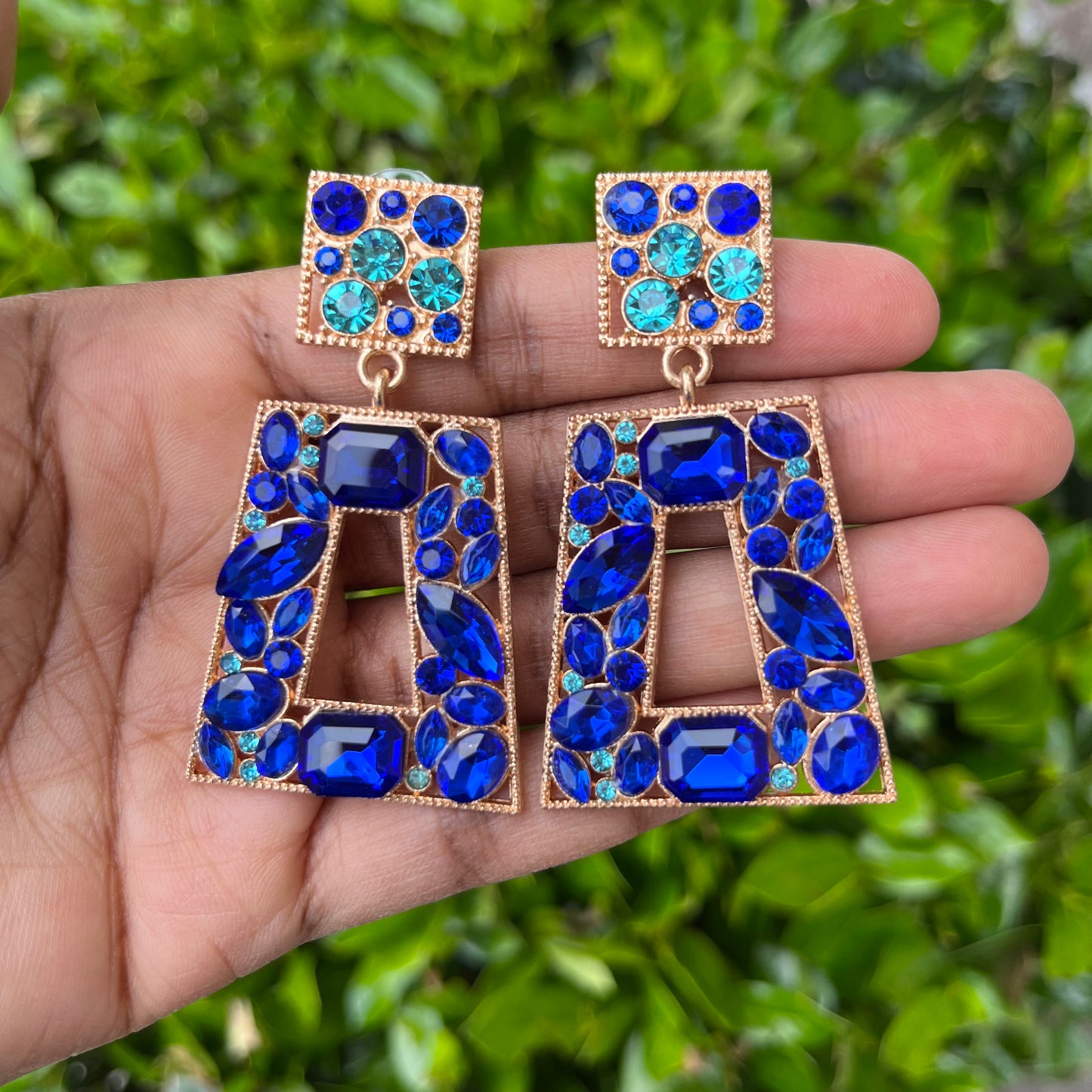 Blue Rhinestone Pendant Earrings