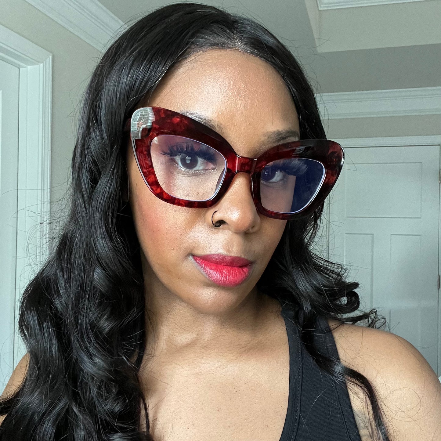 Large Cat Eye Red Flower Frames