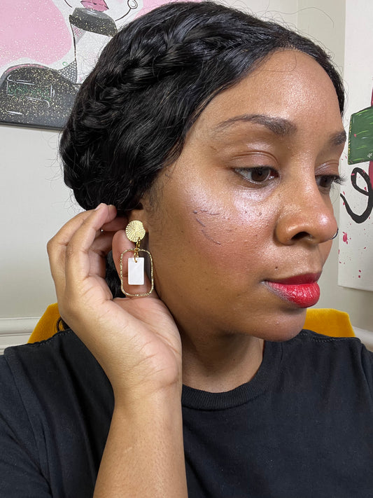 Gold and White Pendant Earrings