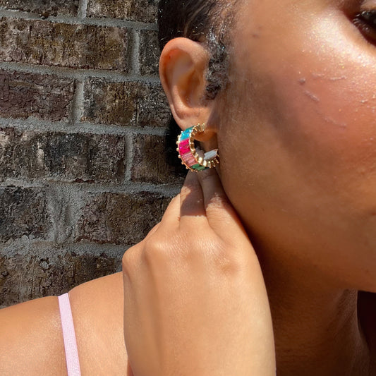 Double Color Huggie Hoop Earrings