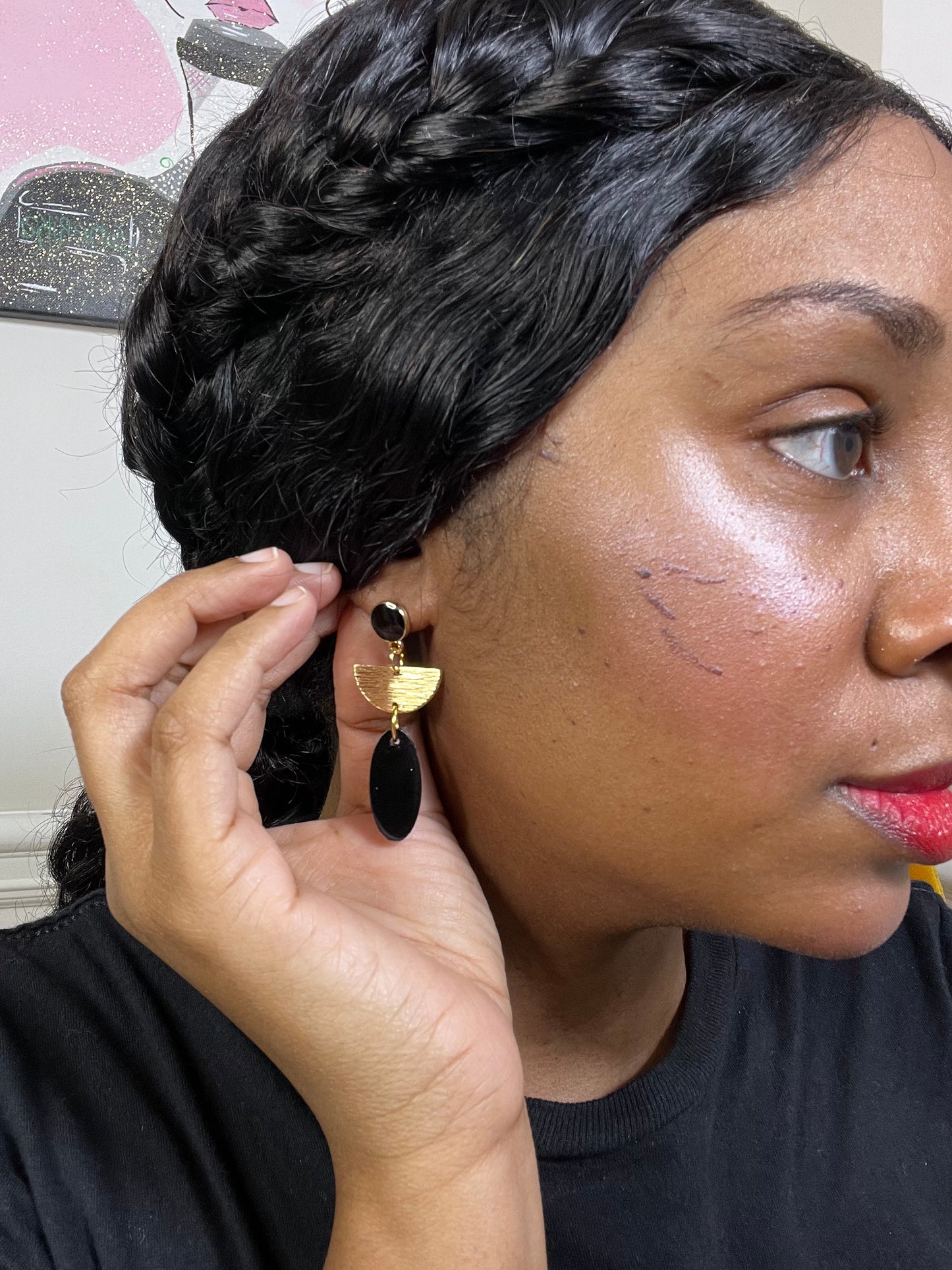 Black and Gold Dangle Earrings