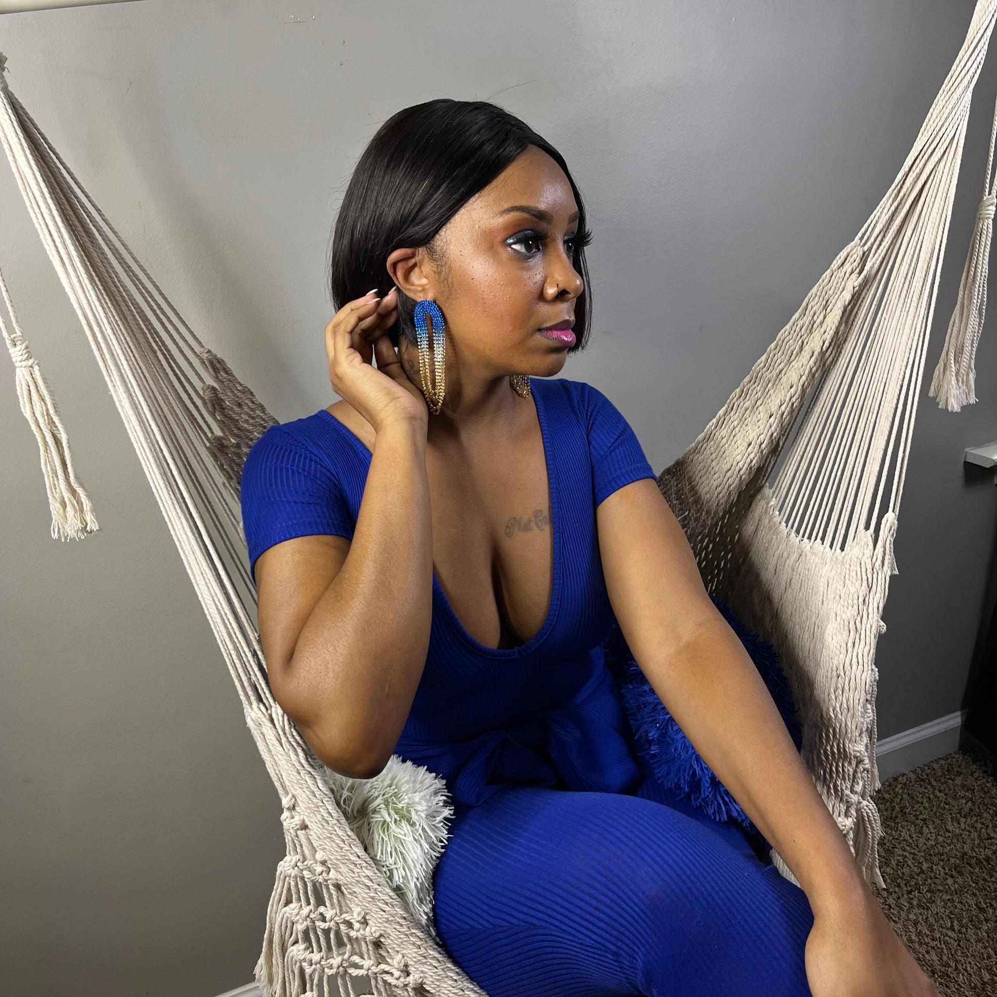Blue and Gold Tassel Earrings | Blue and Gold Gradient Tassel Earrings