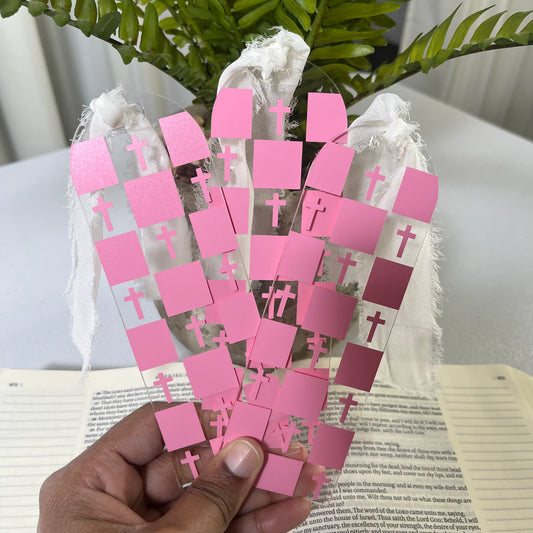 Pink Checkered Cross Acrylic Bookmarks