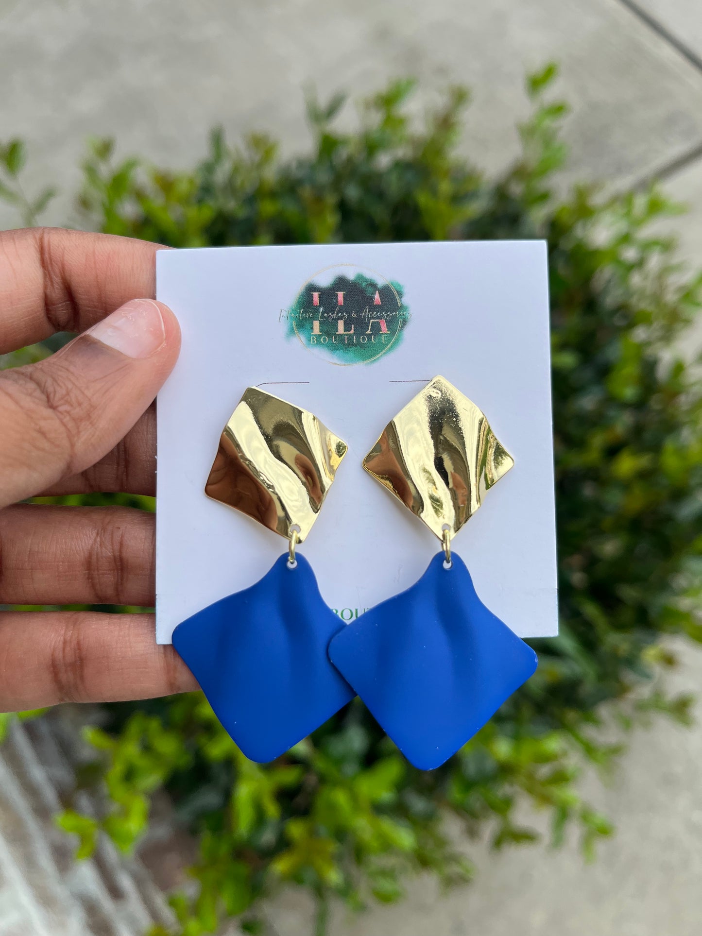 Blue Rhombus Shape Earrings | Intuitive Lashes and Accessories