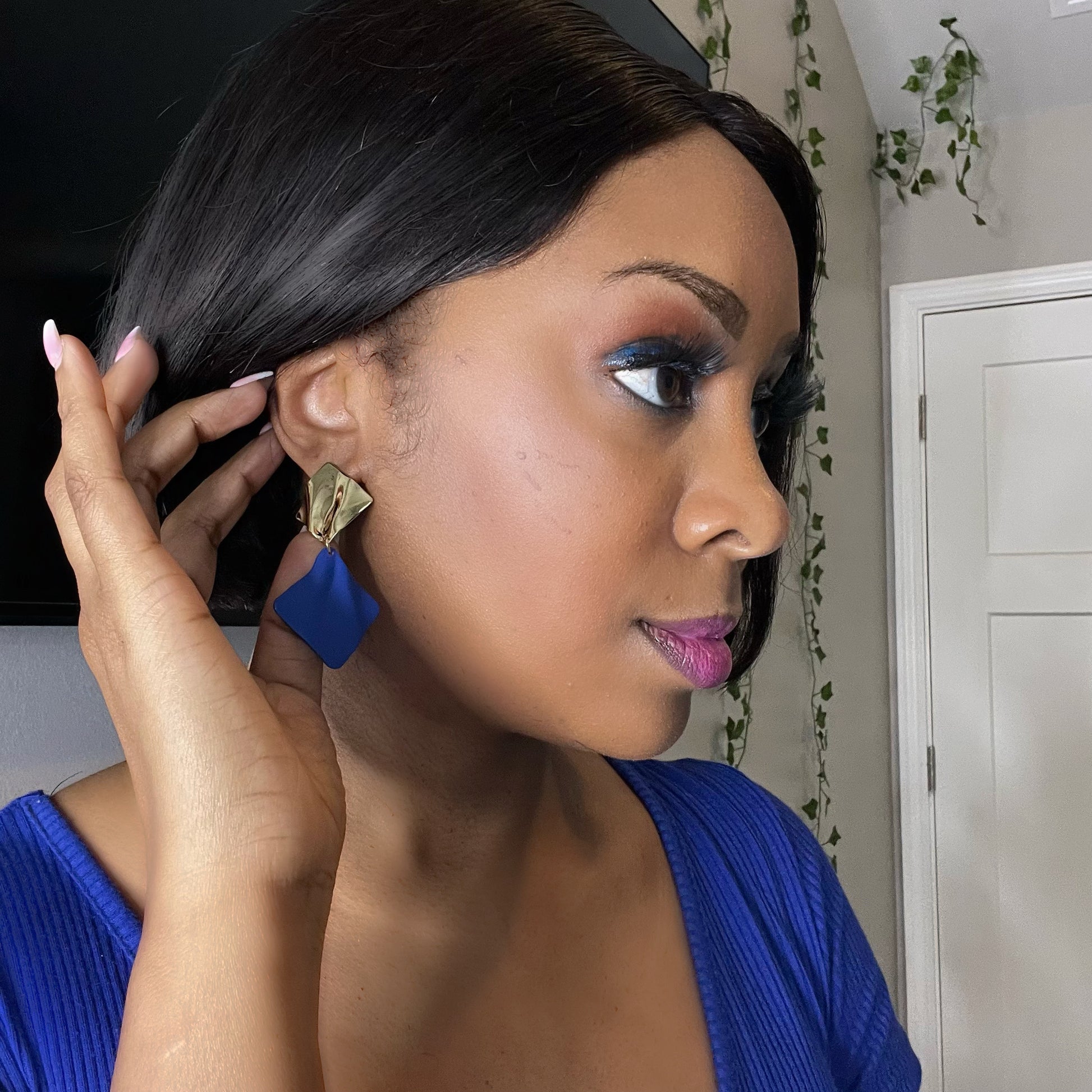 Blue Rhombus Shape Earrings | Intuitive Lashes and Accessories