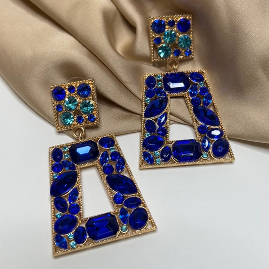 Blue Rhinestone Pendant Earrings