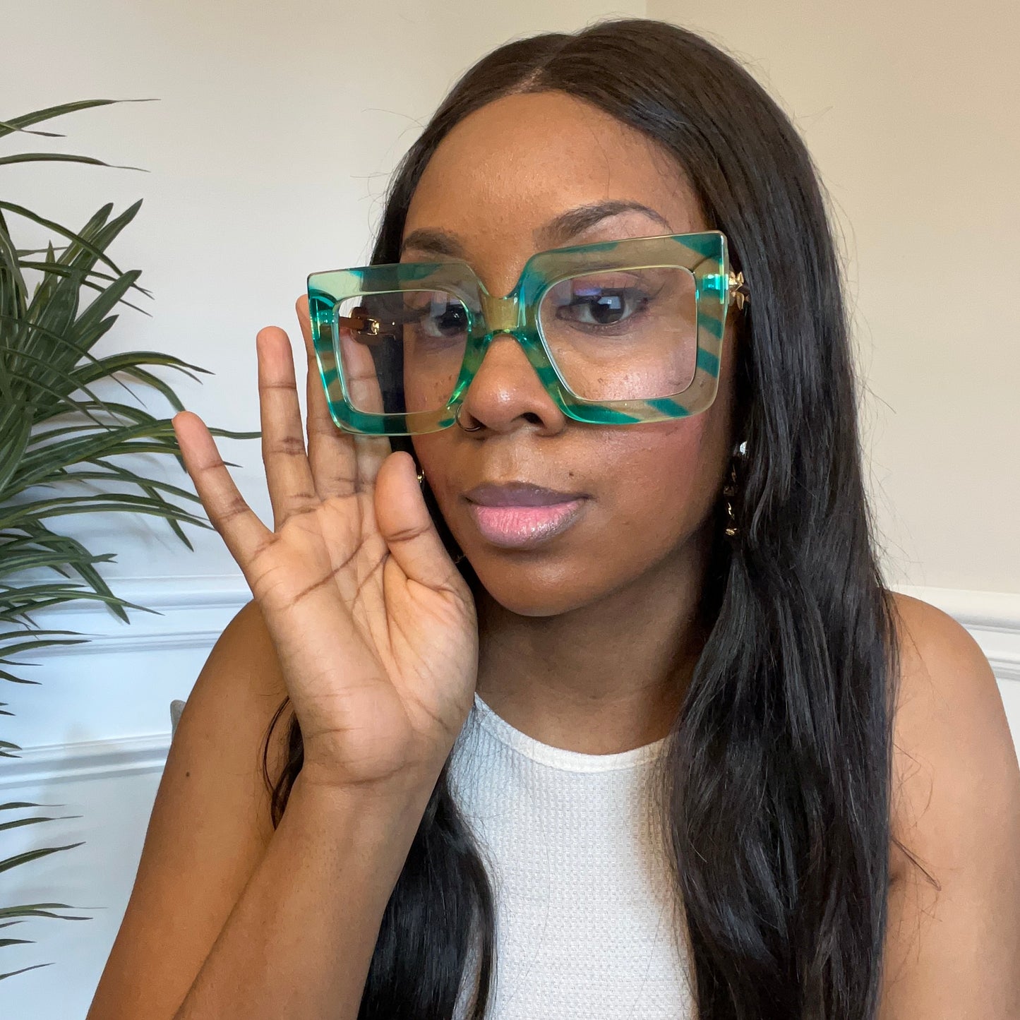 Green Retro Geometric Square Glasses