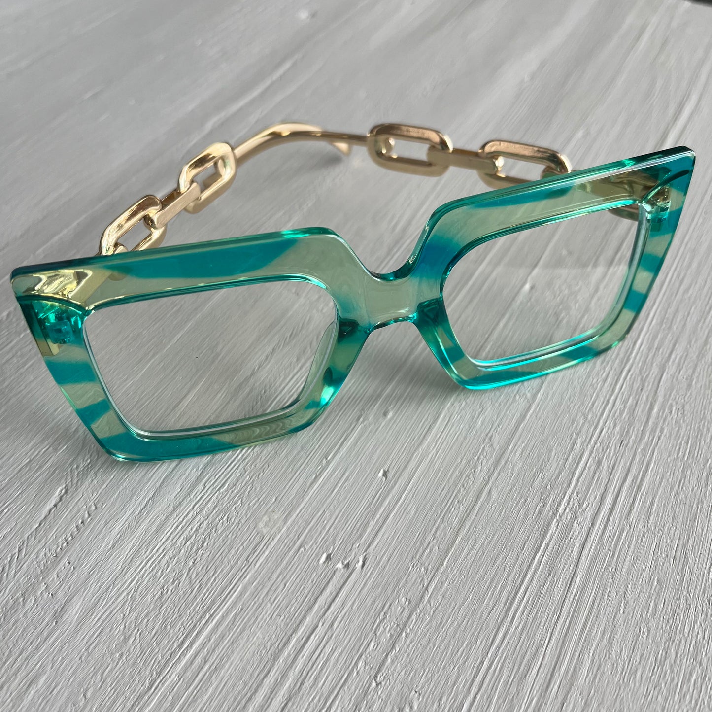 Green Retro Geometric Square Glasses
