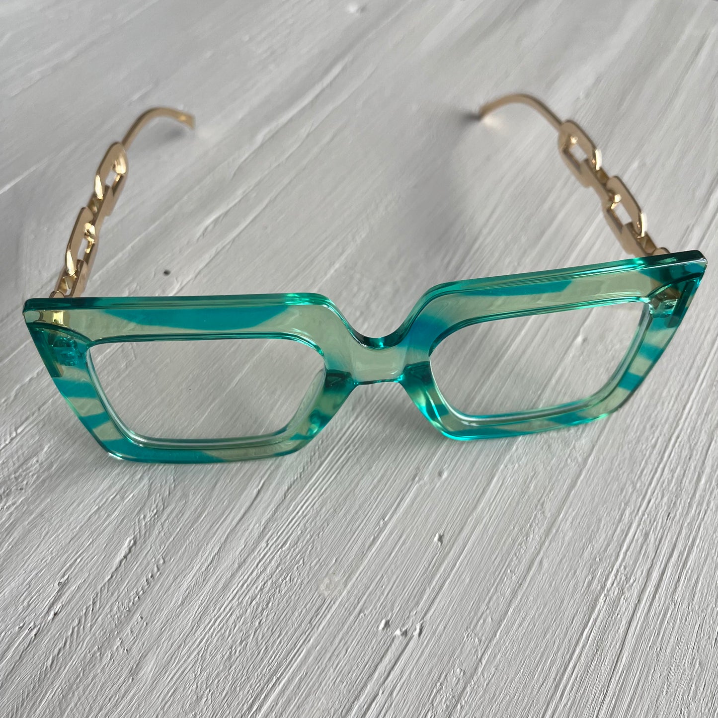 Green Retro Geometric Square Glasses